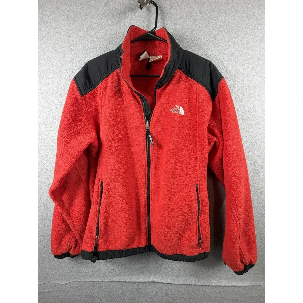The North Face Jacket Mens Medium Red Black Fleece Full Zip Polartec USA Outdoor
